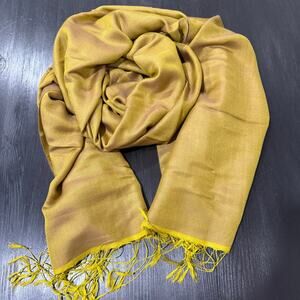 Pure Silk Gold Brown Shawl Scarf with Fringe